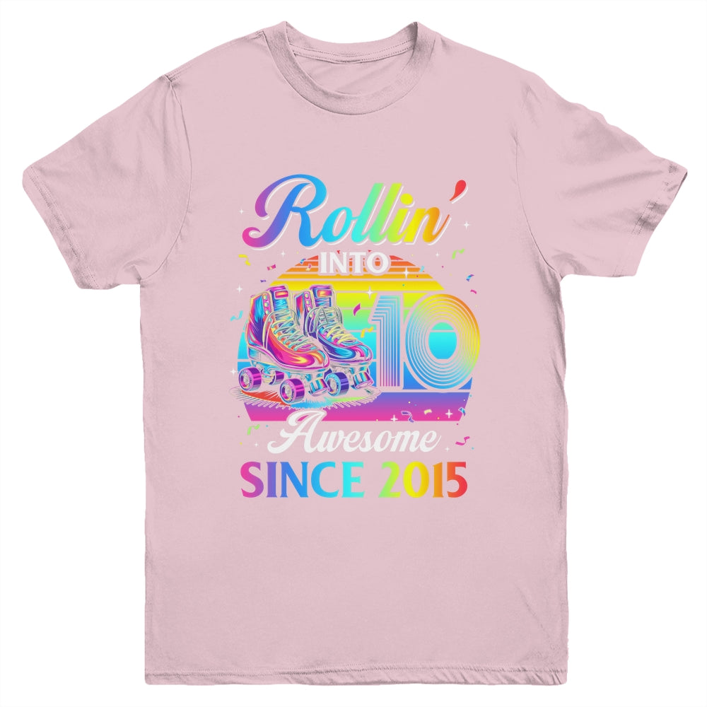 Birthday Roller Skating 10th Girl Rollin Into 10 Skate Party Youth Shirt | teecentury