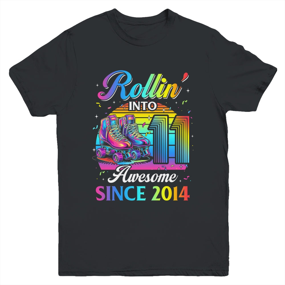 Birthday Roller Skating 11th Girl Rollin Into 11 Skate Party Youth Shirt | teecentury