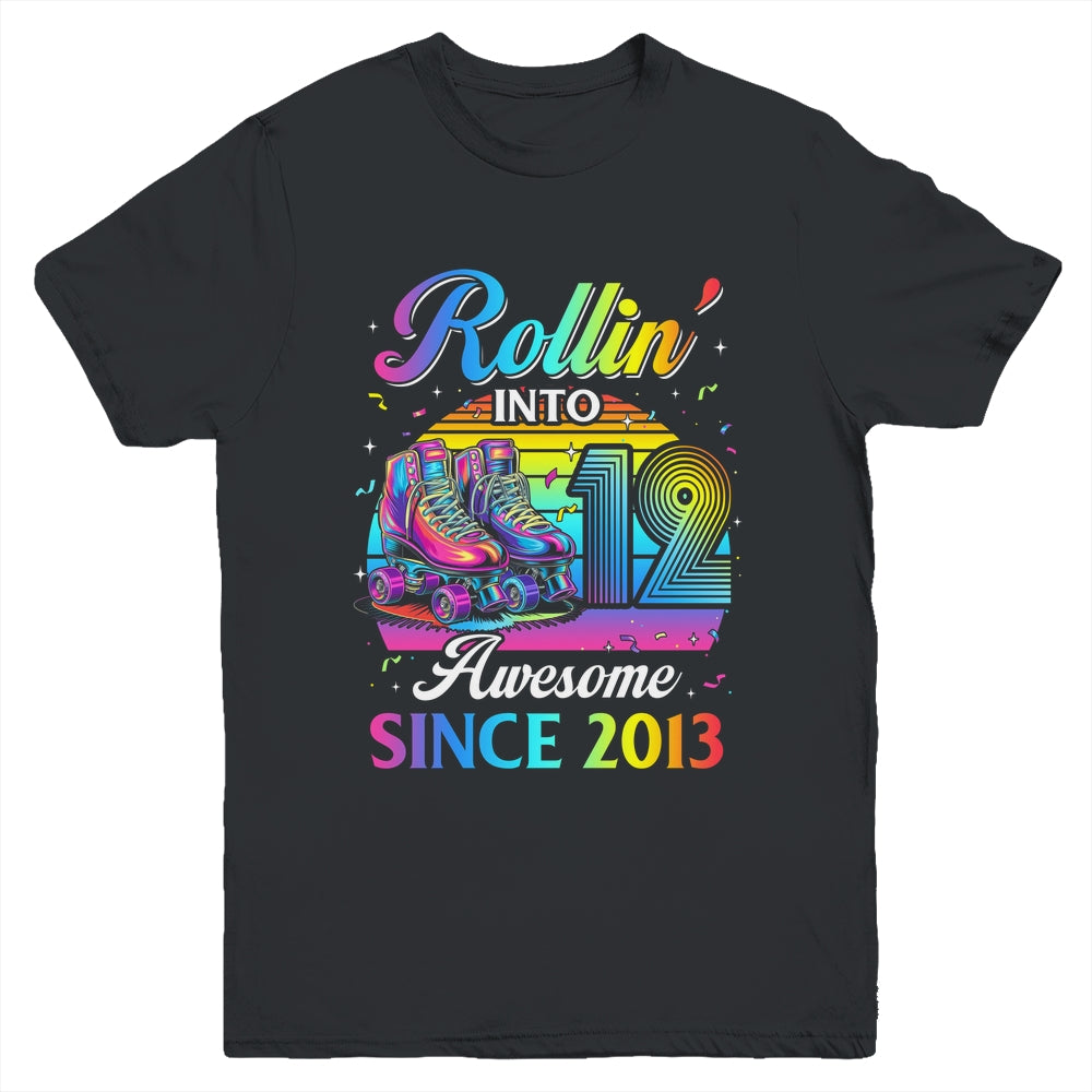 Birthday Roller Skating 12th Girl Rollin Into 12 Skate Party Youth Shirt | teecentury