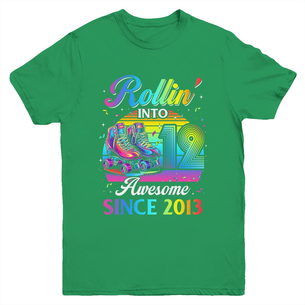 Birthday Roller Skating 12th Girl Rollin Into 12 Skate Party Youth Shirt | teecentury