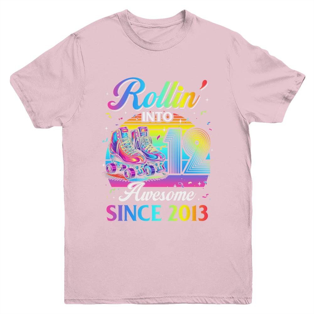 Birthday Roller Skating 12th Girl Rollin Into 12 Skate Party Youth Shirt | teecentury