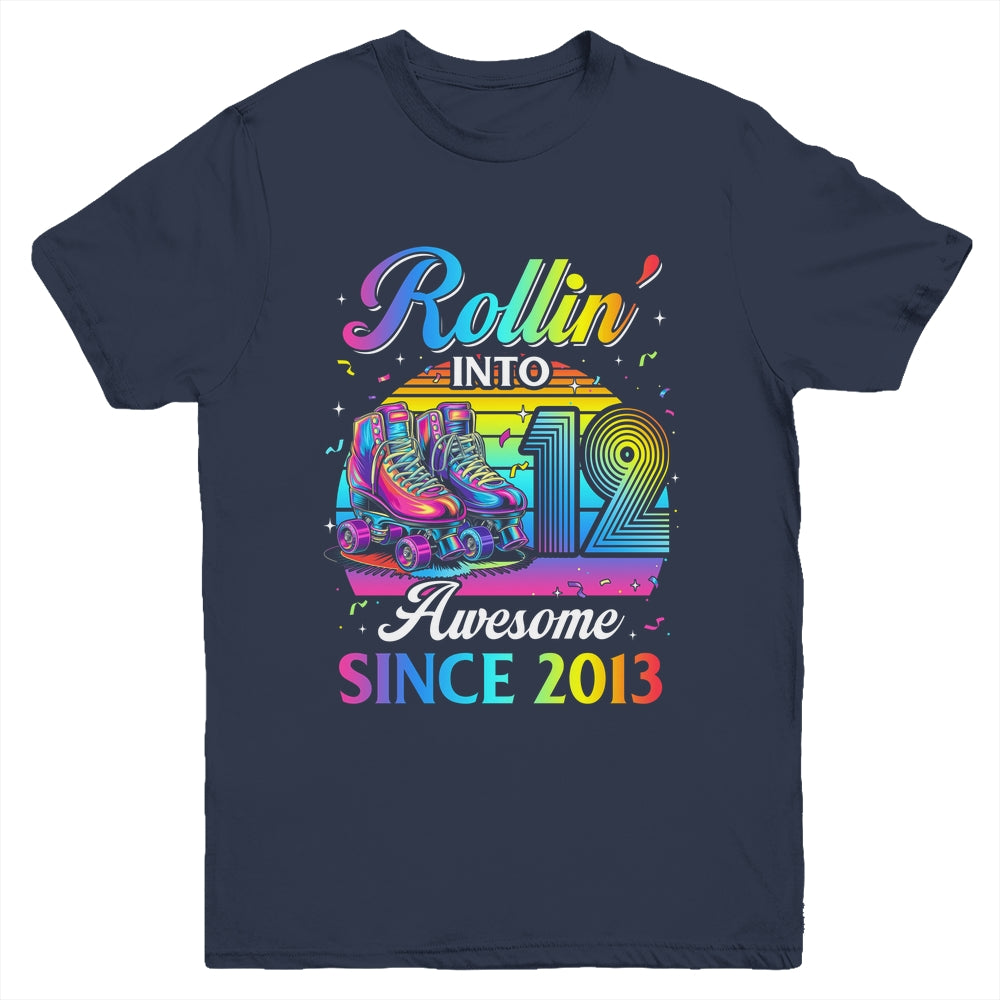 Birthday Roller Skating 12th Girl Rollin Into 12 Skate Party Youth Shirt | teecentury