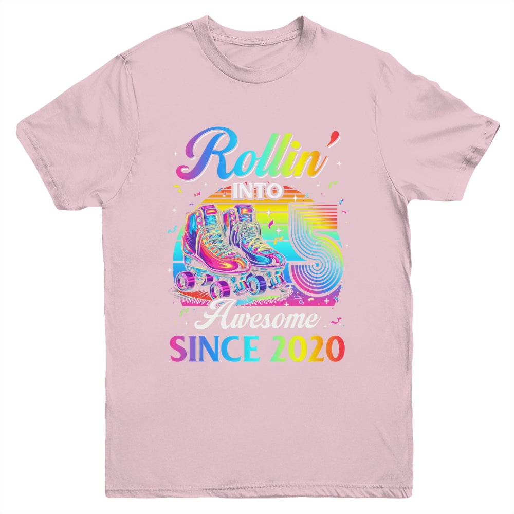 Birthday Roller Skating 5th Girl Rollin Into 5 Skate Party Youth Shirt | teecentury
