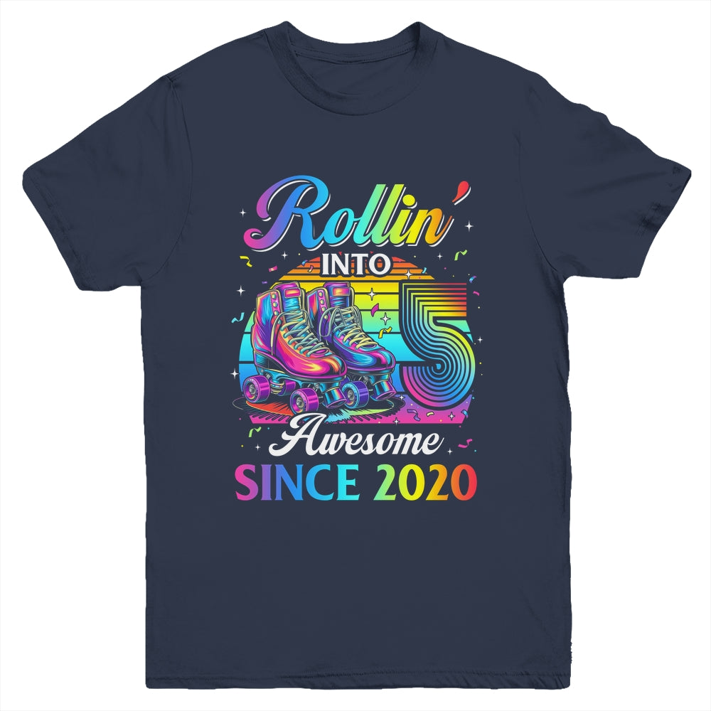 Birthday Roller Skating 5th Girl Rollin Into 5 Skate Party Youth Shirt | teecentury