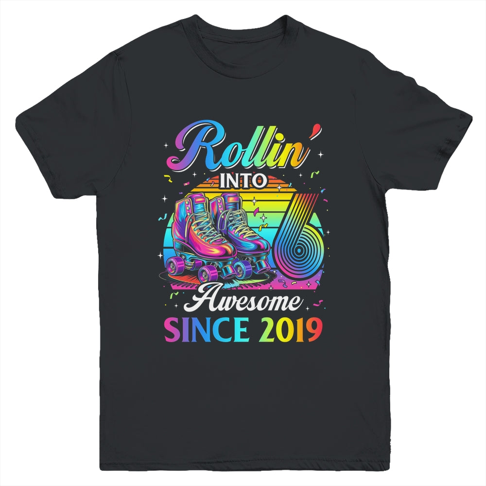 Birthday Roller Skating 6th Girl Rollin Into 6 Skate Party Youth Shirt | teecentury