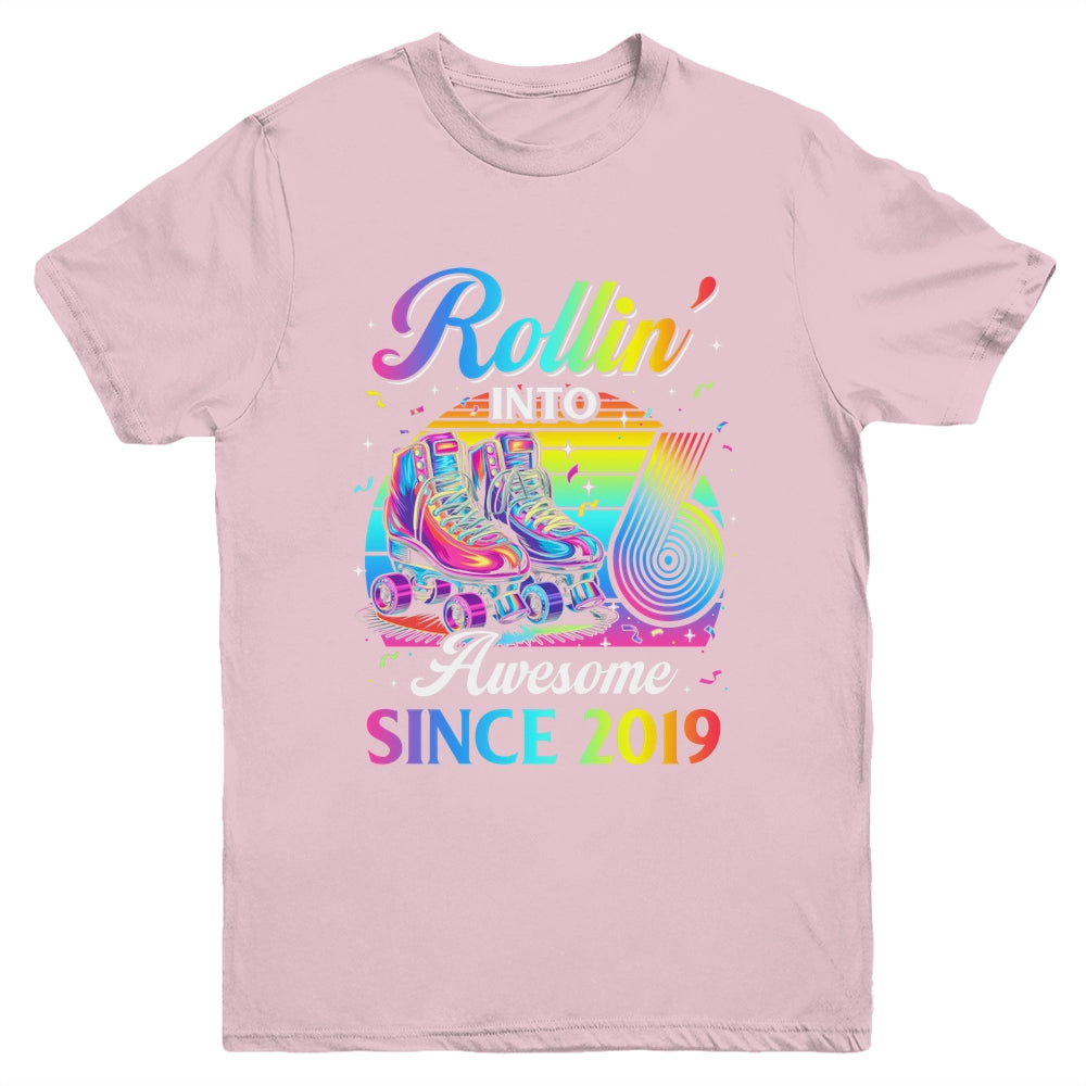 Birthday Roller Skating 6th Girl Rollin Into 6 Skate Party Youth Shirt | teecentury