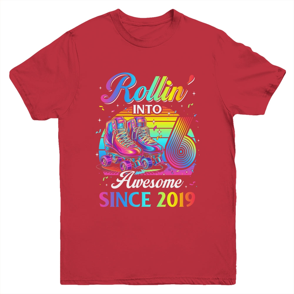 Birthday Roller Skating 6th Girl Rollin Into 6 Skate Party Youth Shirt | teecentury