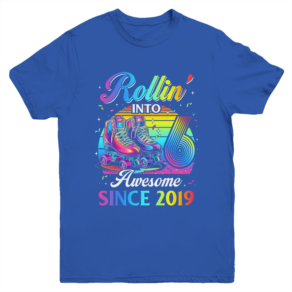 Birthday Roller Skating 6th Girl Rollin Into 6 Skate Party Youth Shirt | teecentury