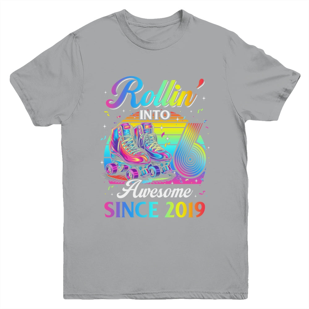 Birthday Roller Skating 6th Girl Rollin Into 6 Skate Party Youth Shirt | teecentury