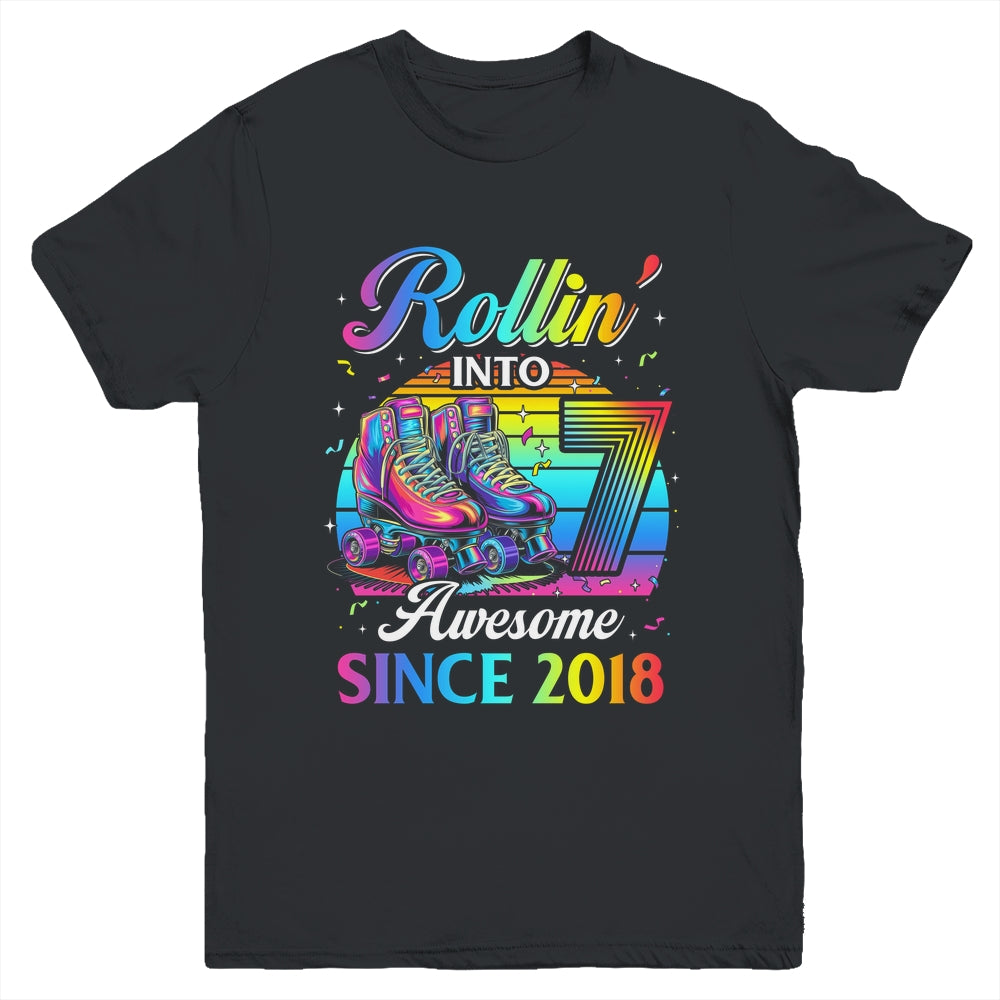 Birthday Roller Skating 7th Girl Rollin Into 7 Skate Party Youth Shirt | teecentury