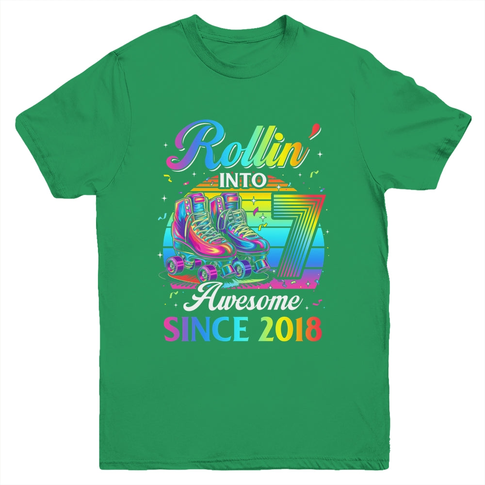 Birthday Roller Skating 7th Girl Rollin Into 7 Skate Party Youth Shirt | teecentury