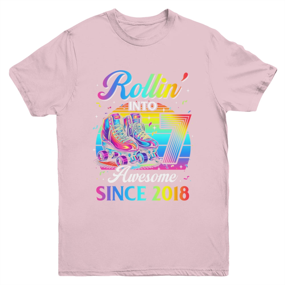 Birthday Roller Skating 7th Girl Rollin Into 7 Skate Party Youth Shirt | teecentury