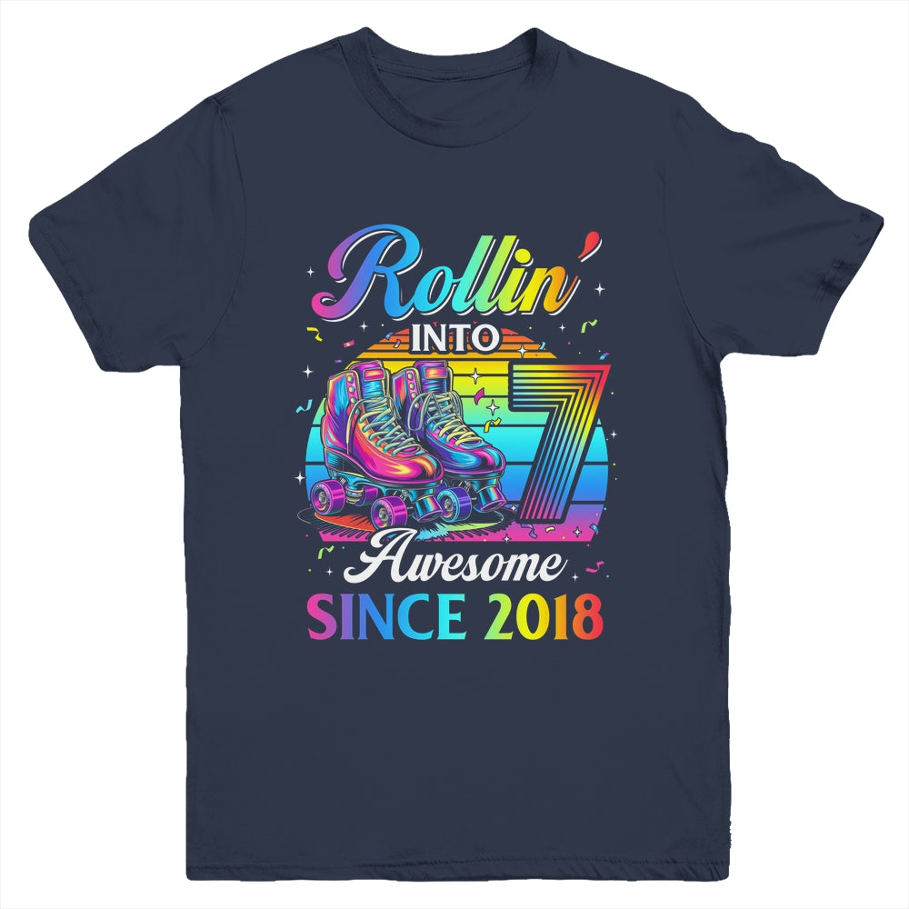 Birthday Roller Skating 7th Girl Rollin Into 7 Skate Party Youth Shirt | teecentury