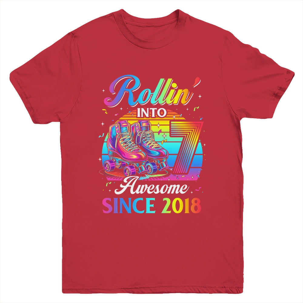 Birthday Roller Skating 7th Girl Rollin Into 7 Skate Party Youth Shirt | teecentury