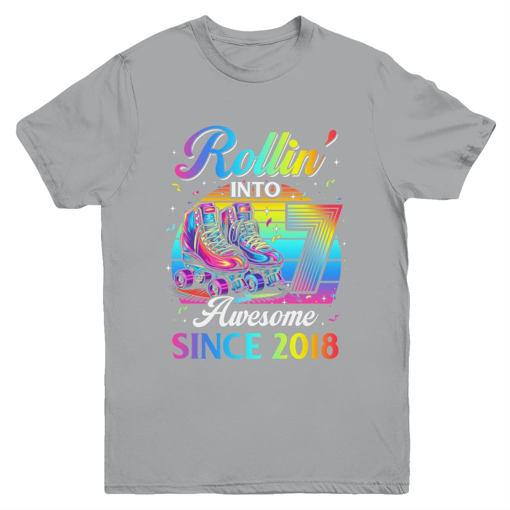 Birthday Roller Skating 7th Girl Rollin Into 7 Skate Party Youth Shirt | teecentury
