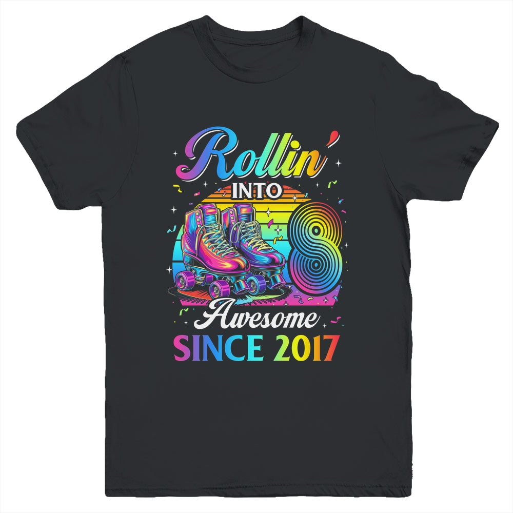Birthday Roller Skating 8th Girl Rollin Into 8 Skate Party Youth Shirt | teecentury