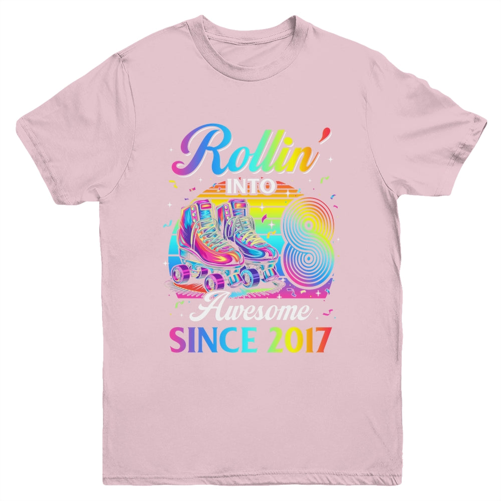 Birthday Roller Skating 8th Girl Rollin Into 8 Skate Party Youth Shirt | teecentury