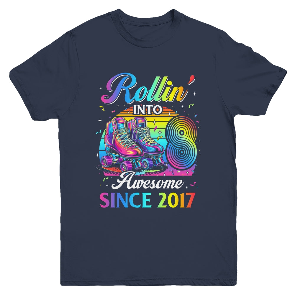 Birthday Roller Skating 8th Girl Rollin Into 8 Skate Party Youth Shirt | teecentury
