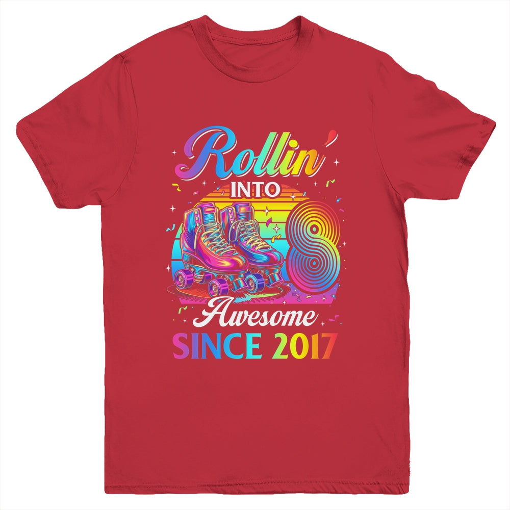 Birthday Roller Skating 8th Girl Rollin Into 8 Skate Party Youth Shirt | teecentury