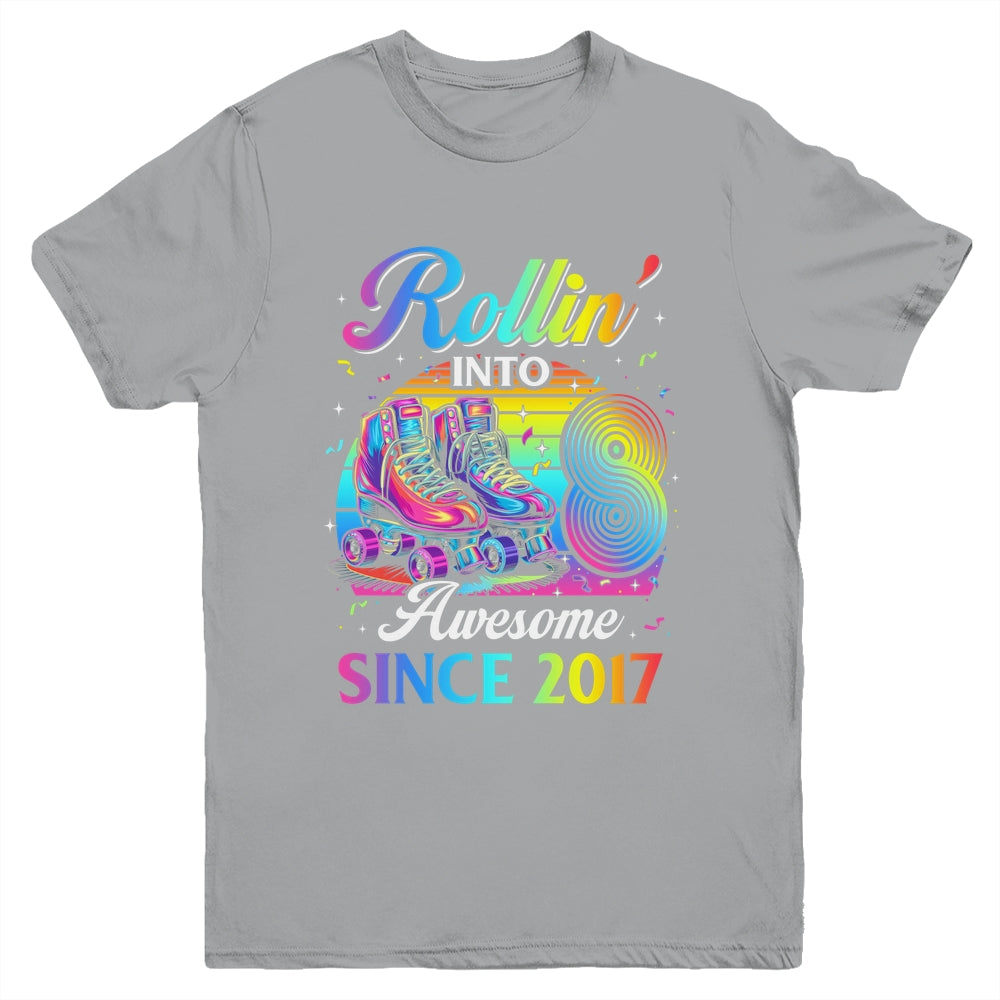 Birthday Roller Skating 8th Girl Rollin Into 8 Skate Party Youth Shirt | teecentury