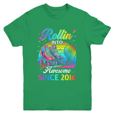 Birthday Roller Skating 9th Girl Rollin Into 9 Skate Party Youth Shirt | teecentury