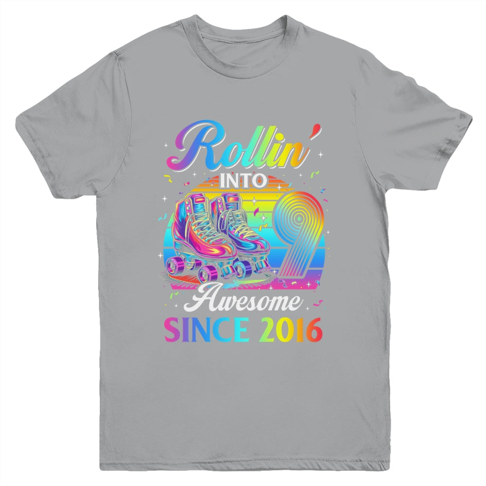 Birthday Roller Skating 9th Girl Rollin Into 9 Skate Party Youth Shirt | teecentury