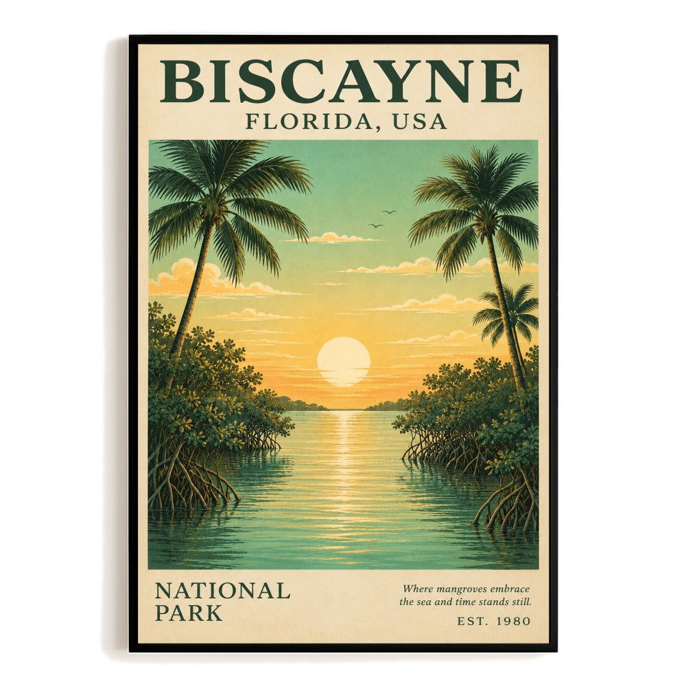 Biscayne National Park Florida Travel Poster Vintage Sunset Coral Reef Wall Art Decor For Nature Lovers Beach Souvenir Gifts Print Ideal For Home Living Room Unframed | teecentury