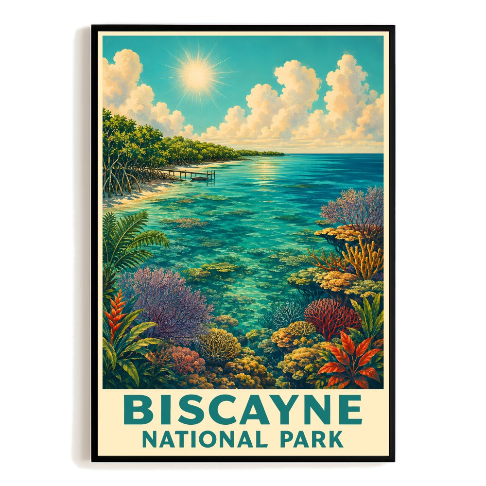 Biscayne National Park Travel Poster Florida Coral Reef Beach Ocean Coastal Landscape Vintage Wall Art Print Ideal Souvenir For Home Living Room Office Decor Unframed | teecentury