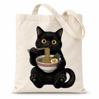 Black Cat Eating Ramen Tote Bag Cute Kawaii Cat Foodie Aesthetic Canvas Tote Bag For Women Girls Japanese Noodle Lover Gift Daily Use Shoulder Bag Bestie Coworker | teecentury