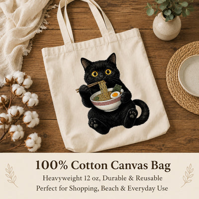 Black Cat Eating Ramen Tote Bag Cute Kawaii Cat Foodie Aesthetic Canvas Tote Bag For Women Girls Japanese Noodle Lover Gift Daily Use Shoulder Bag Bestie Coworker | teecentury