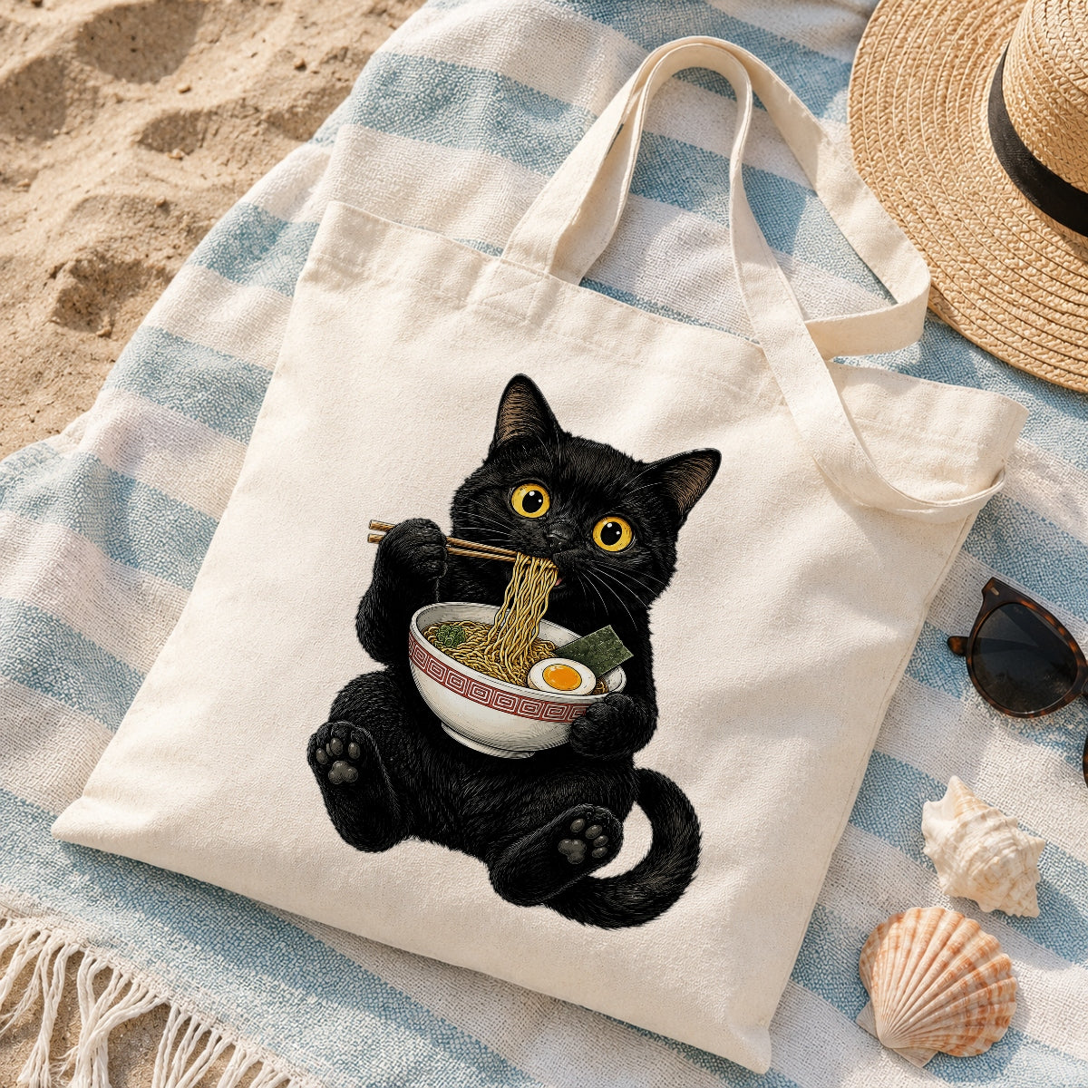 Black Cat Eating Ramen Tote Bag Cute Kawaii Cat Foodie Aesthetic Canvas Tote Bag For Women Girls Japanese Noodle Lover Gift Daily Use Shoulder Bag Bestie Coworker | teecentury