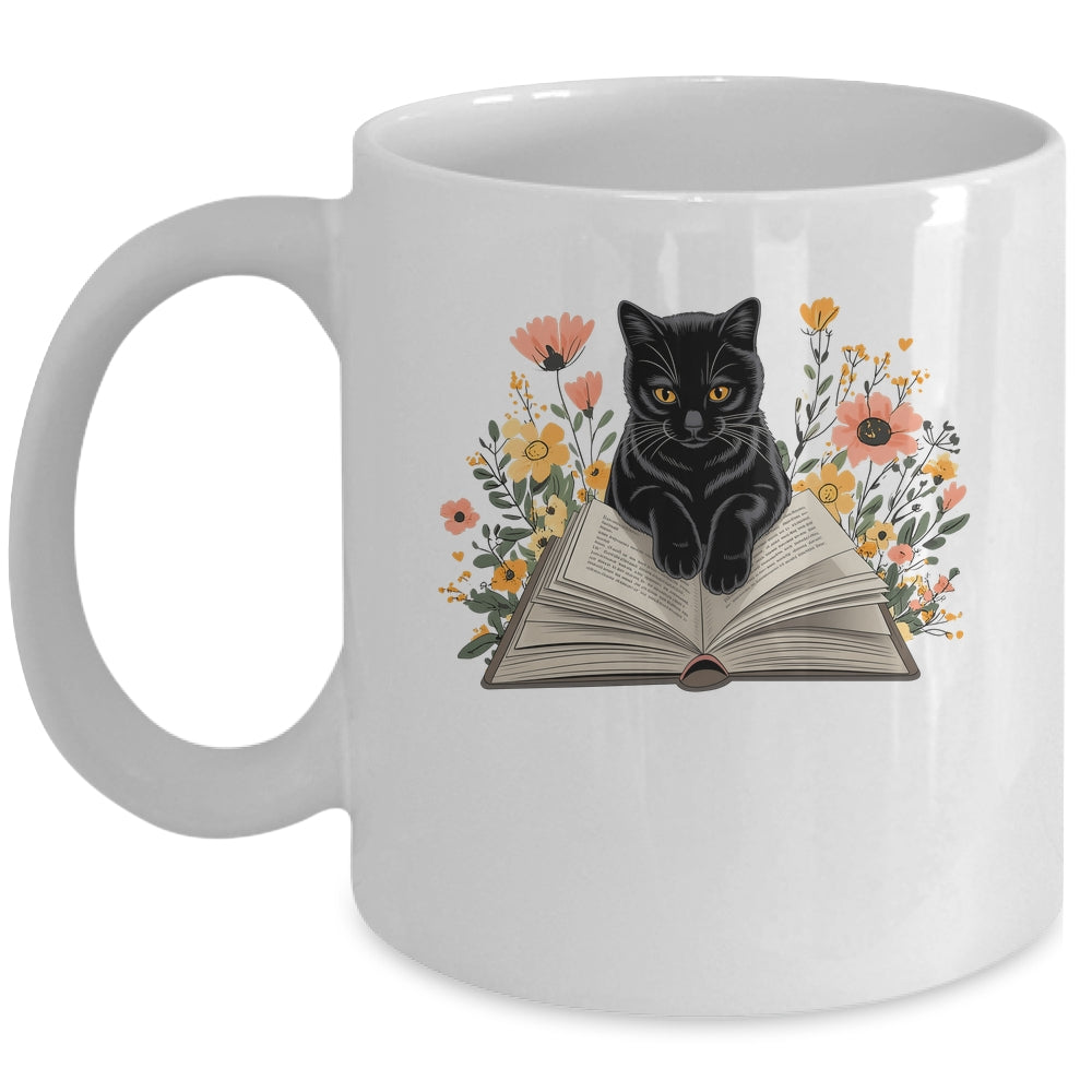 Black Cat For Women Book Lover Cute Cat And Reading Book Mug | teecentury