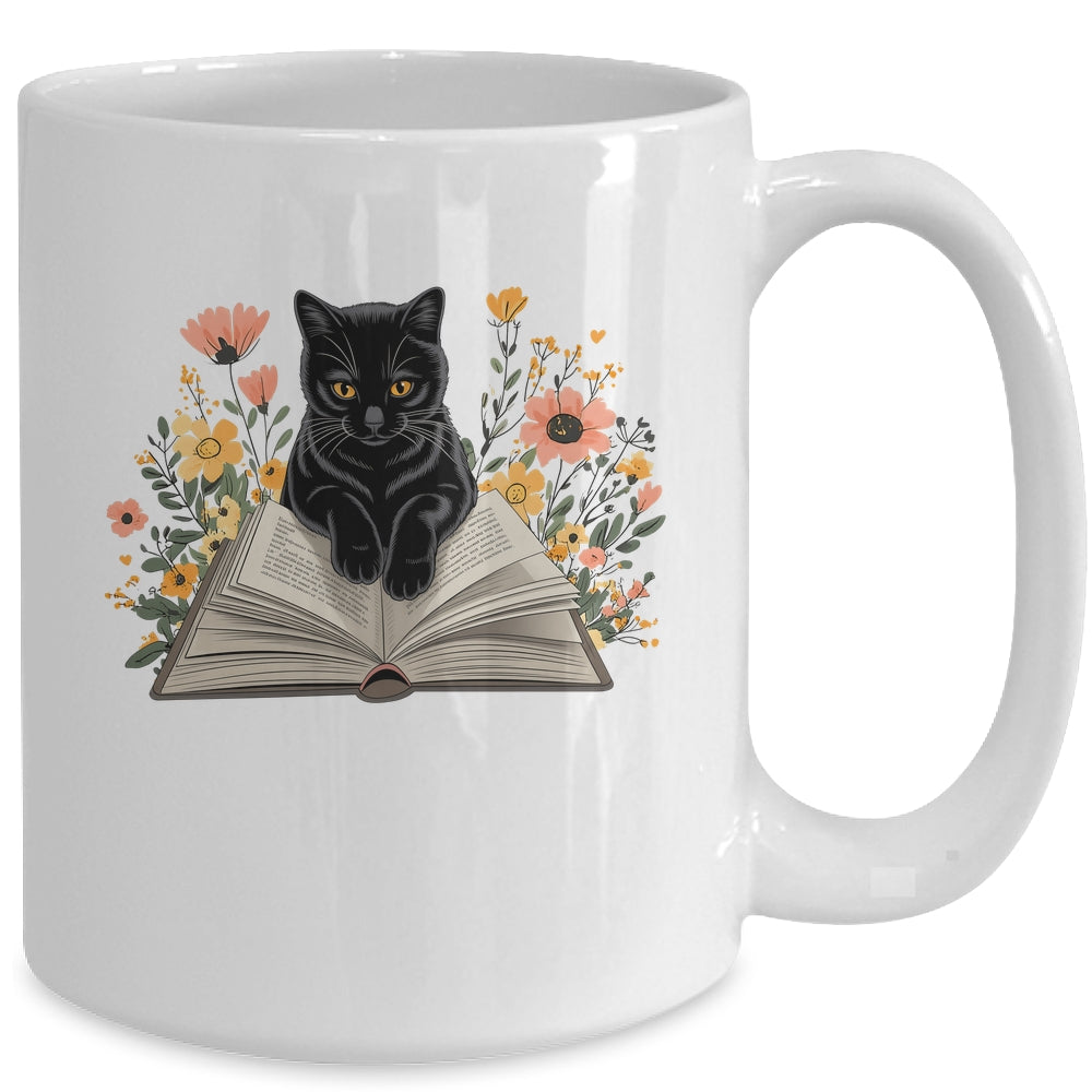 Black Cat For Women Book Lover Cute Cat And Reading Book Mug | teecentury