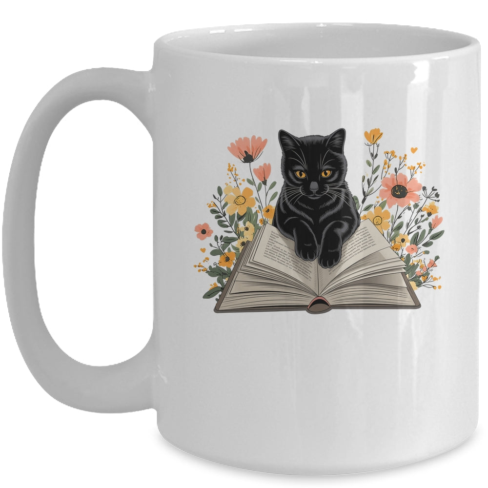Black Cat For Women Book Lover Cute Cat And Reading Book Mug | teecentury