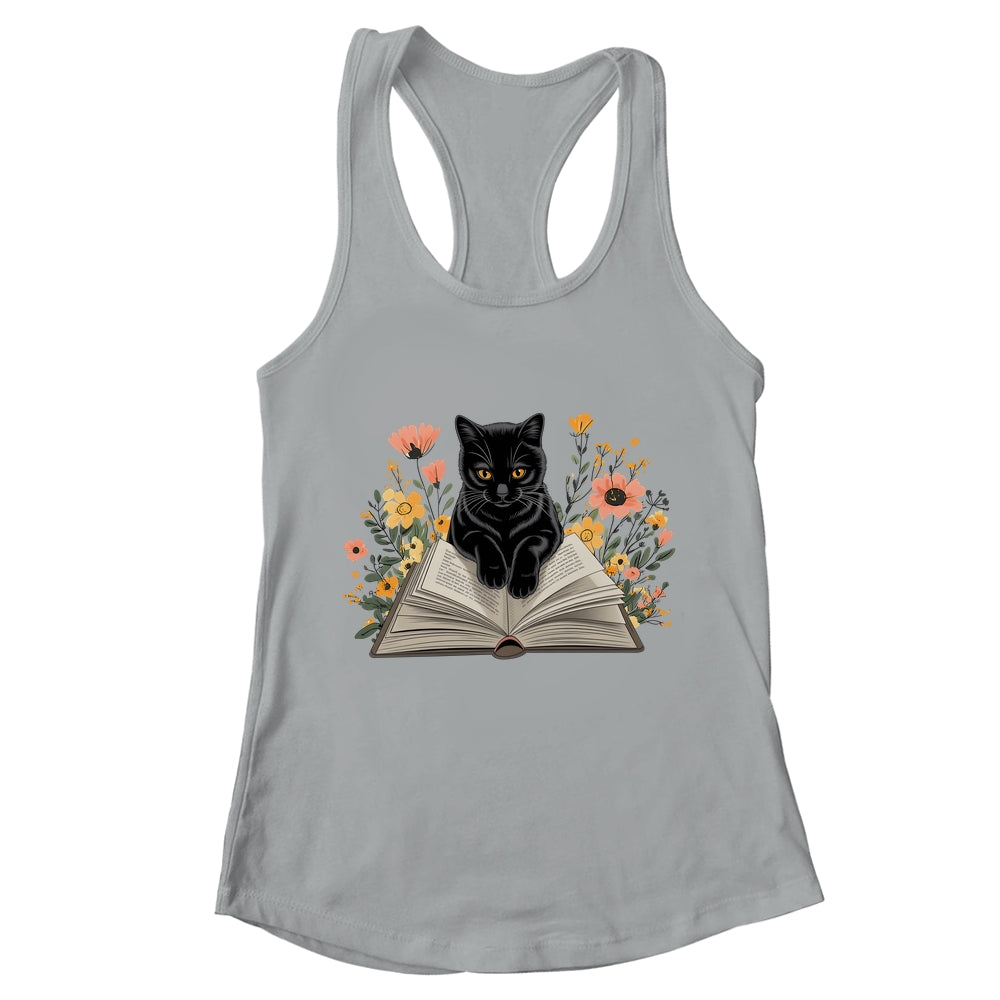 Black Cat For Women Book Lover Cute Cat And Reading Book Shirt & Tank Top | teecentury