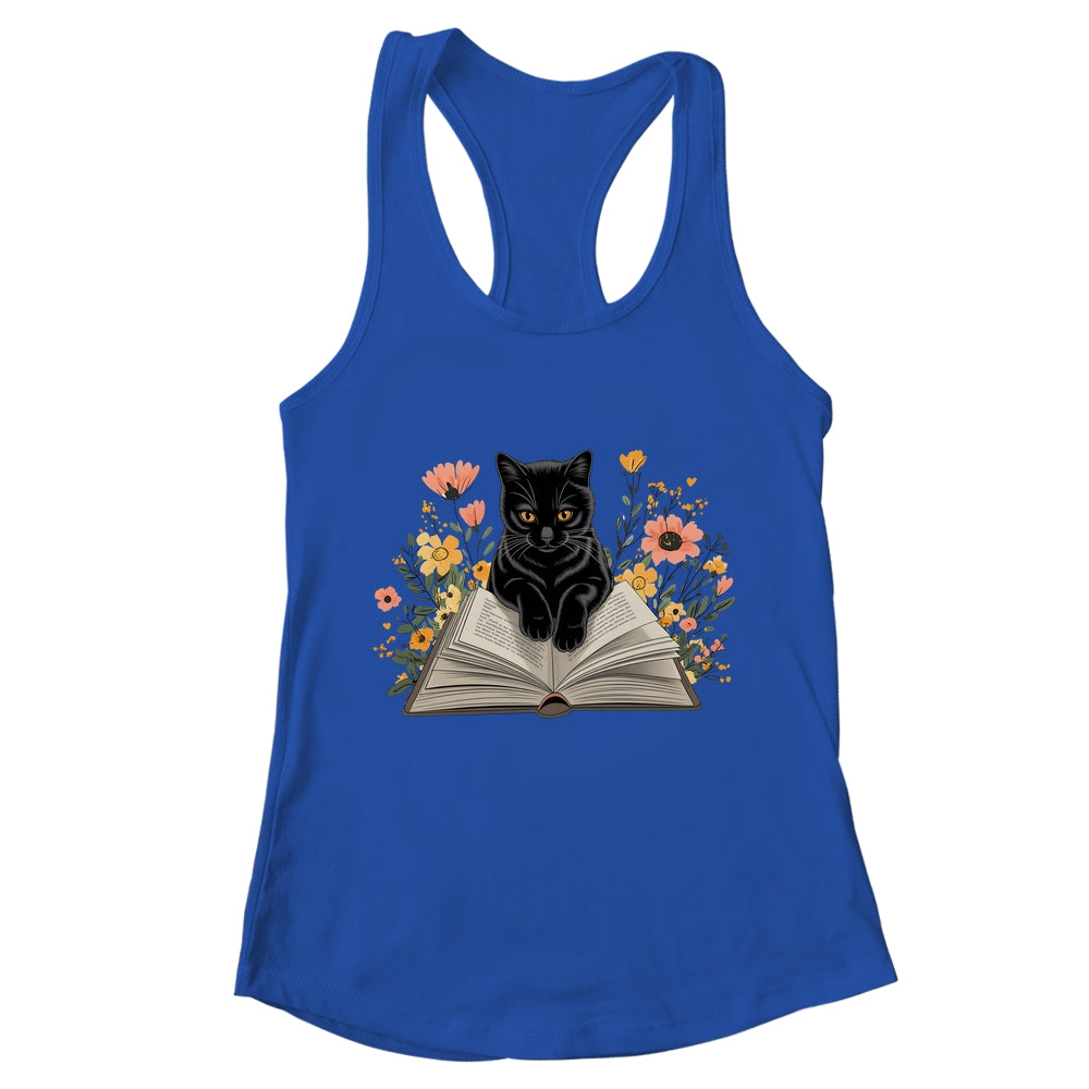 Black Cat For Women Book Lover Cute Cat And Reading Book Shirt & Tank Top | teecentury