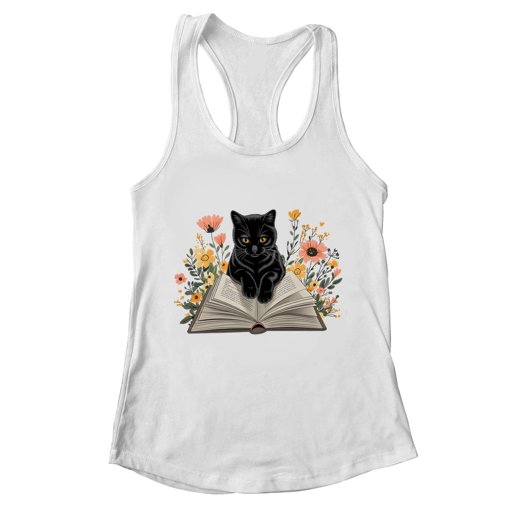 Black Cat For Women Book Lover Cute Cat And Reading Book Shirt & Tank Top | teecentury