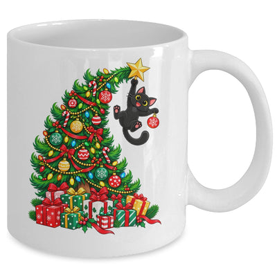 Black Cat Hanging From Christmas Tree Funny Pet Lover Mug | teecentury