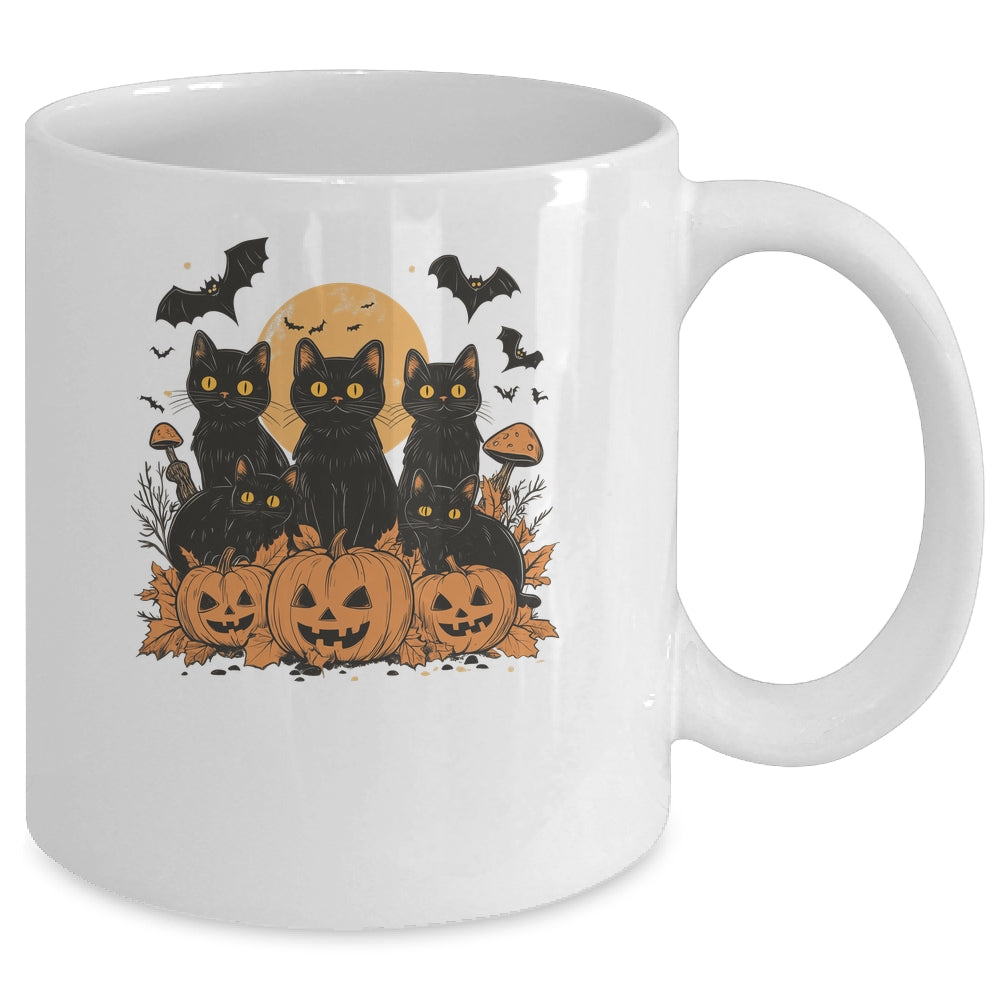 Black Cat Pumpkin Retro Halloween Cat Gothic Spooky Season Mug | teecentury