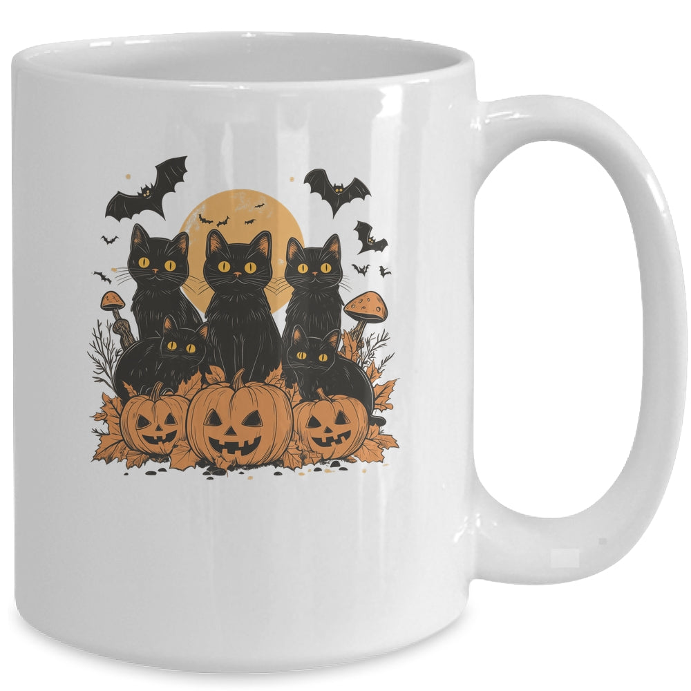 Black Cat Pumpkin Retro Halloween Cat Gothic Spooky Season Mug | teecentury