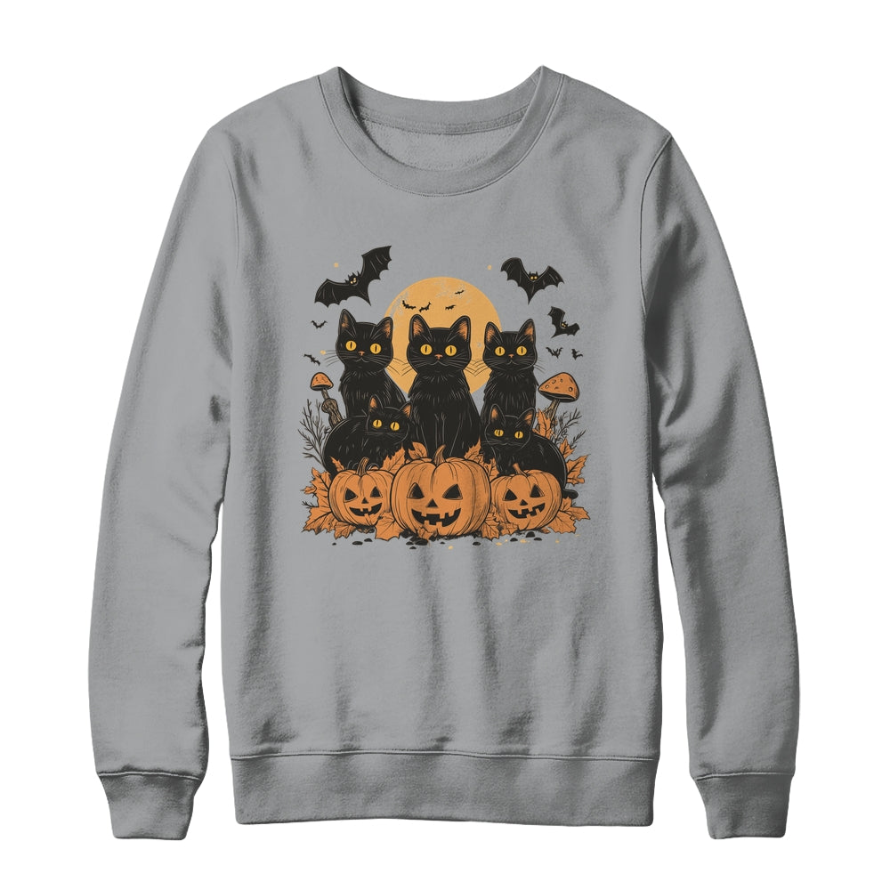 Black Cat Pumpkin Retro Halloween Cat Gothic Spooky Season Shirt & Sweatshirt | teecentury