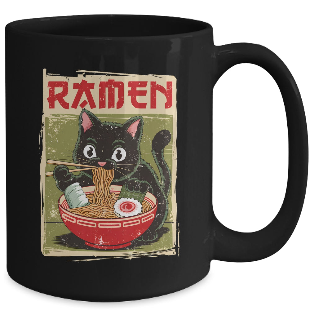 Black Cat Ramen Lover Anime Design Women Men Kids Adults Mug | teecentury