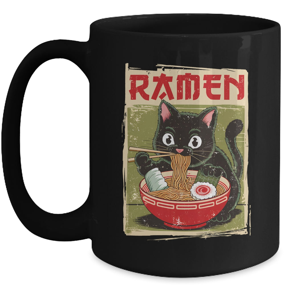 Black Cat Ramen Lover Anime Design Women Men Kids Adults Mug | teecentury