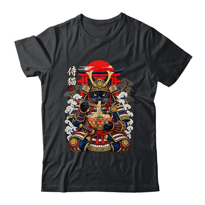 Black Cat Samurai Eats Ramen Funny Japanese Feline Warrior Shirt & Hoodie | teecentury