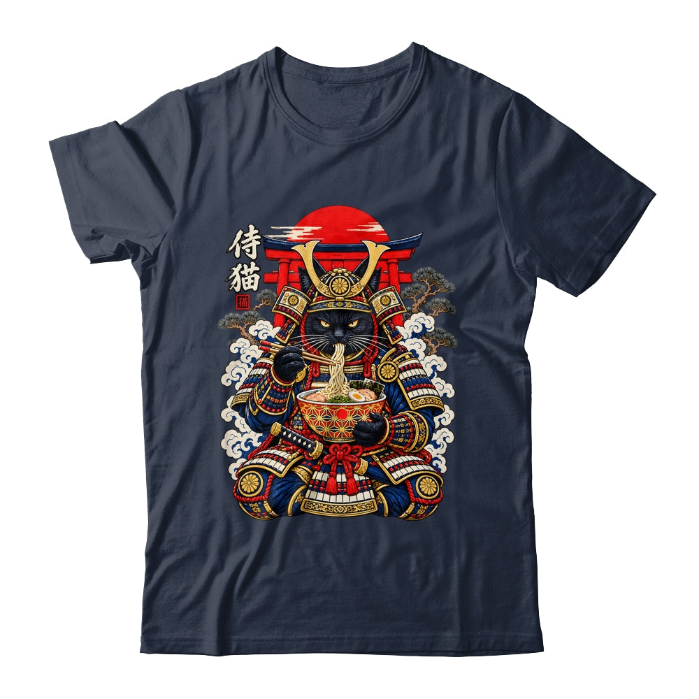 Black Cat Samurai Eats Ramen Funny Japanese Feline Warrior Shirt & Hoodie | teecentury