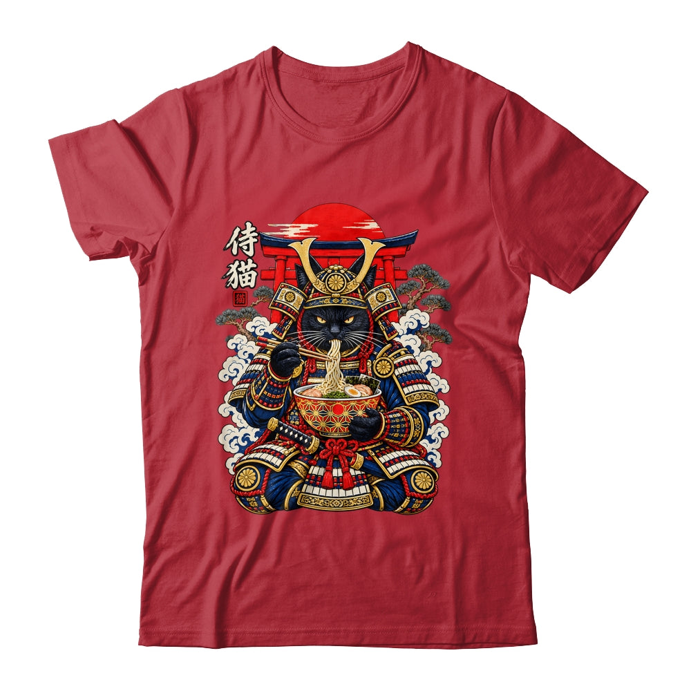 Black Cat Samurai Eats Ramen Funny Japanese Feline Warrior Shirt & Hoodie | teecentury