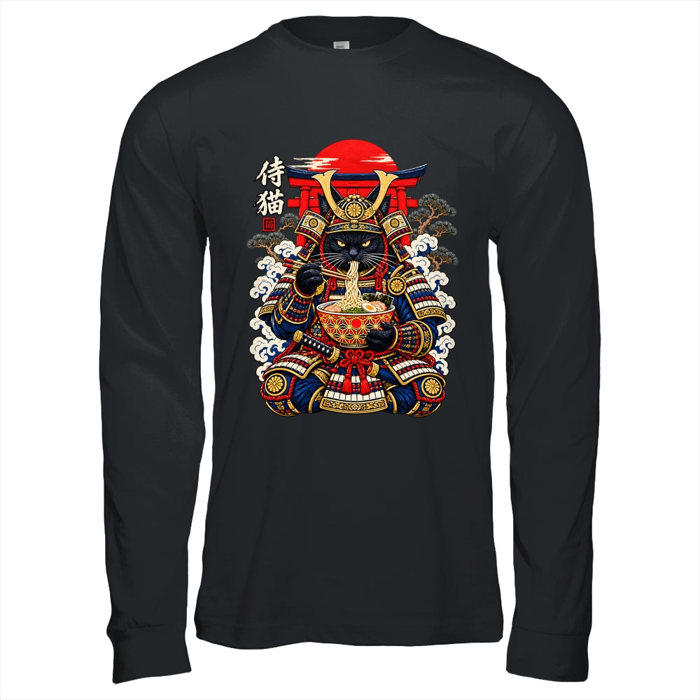 Black Cat Samurai Eats Ramen Funny Japanese Feline Warrior Shirt & Hoodie | teecentury
