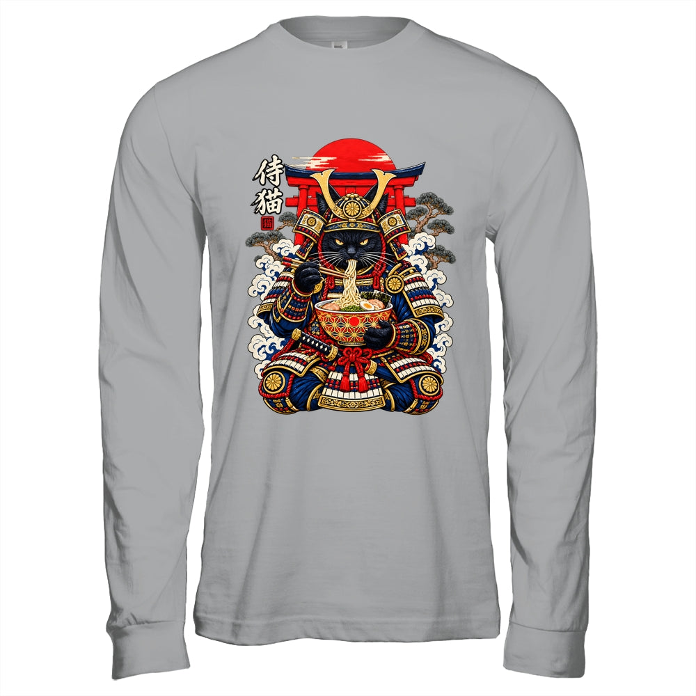 Black Cat Samurai Eats Ramen Funny Japanese Feline Warrior Shirt & Hoodie | teecentury