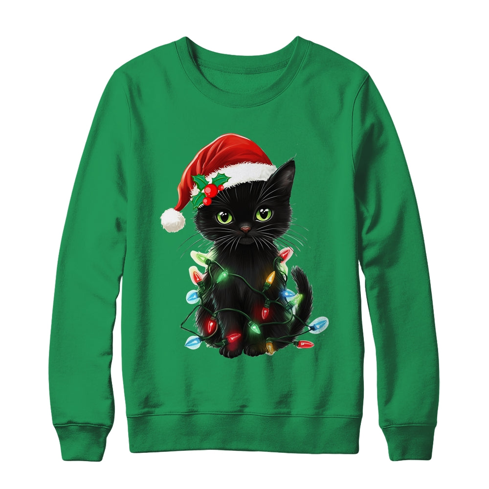 Black Cat Santa Christmas Family Matching Cat Lover Xmas Shirt & Sweatshirt | teecentury