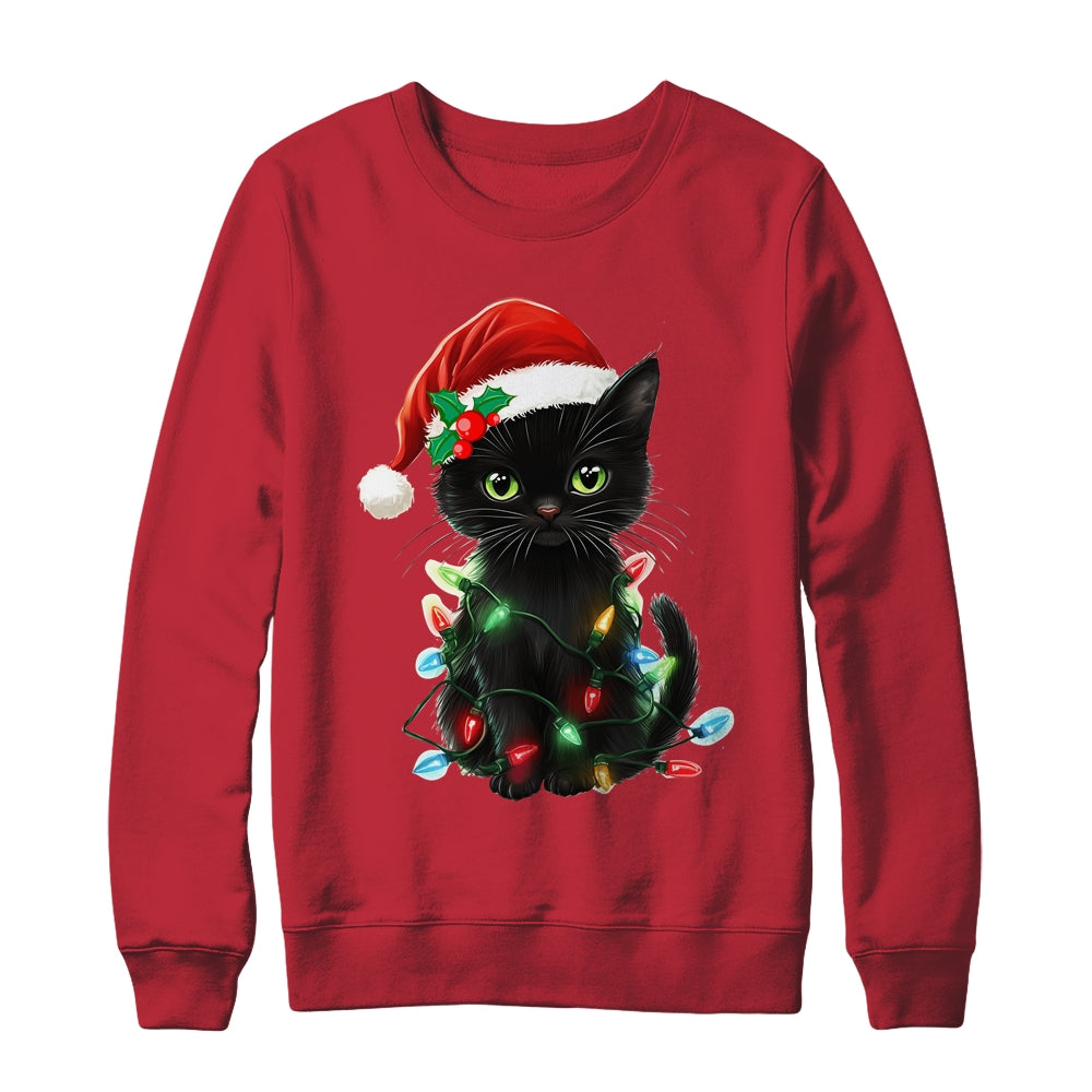 Black Cat Santa Christmas Family Matching Cat Lover Xmas Shirt & Sweatshirt | teecentury